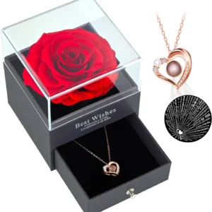 Rosa Eterna con Collar "Te Amo" en 100 Idiomas