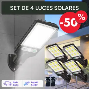 Set 4 Luces Solares LED con Sensor de Movimiento y Control Remoto